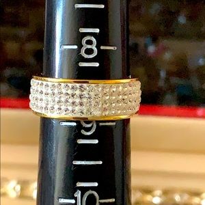 Stately Steel 3-Row Cubic Zirconia Band Ring 9